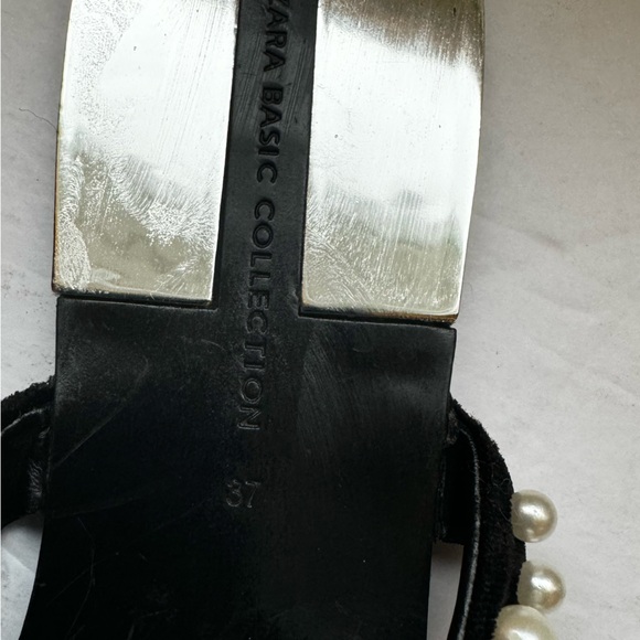 Zara Pearl Embellished Straps Flat Sandals Flats Faux Leather Slides Mules Shoes - Picture 13 of 16